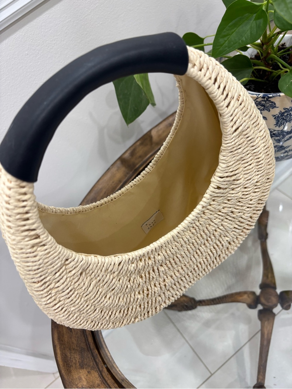 a new day Natural Woven Crescent Tote with Black Handle - Picture 2 of 2